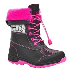 UGG Kids Waterproof Winter Boots Black Pink Fur Lined Lace Up Size 13 Outdoors